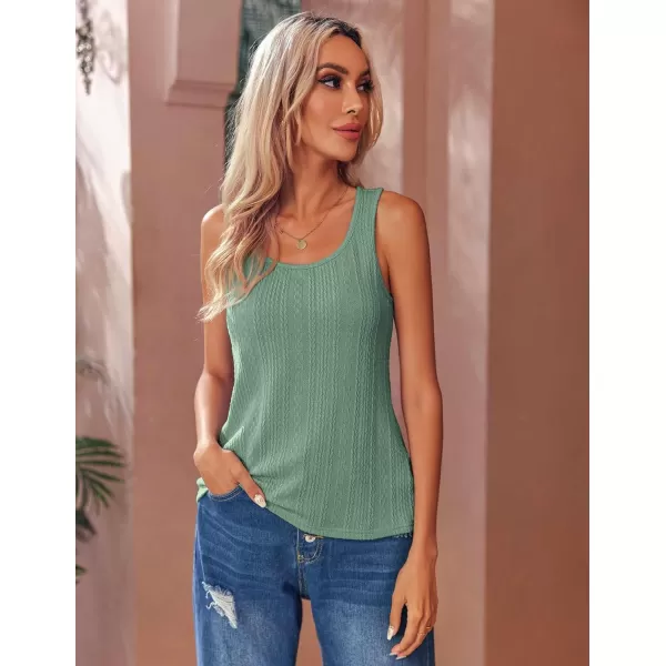 Ekouaer 2 PCS Women Rib Knit Tank Top Scoop Neck Ribbed Basic Sleeveless Pajama TopGreen amp Blue