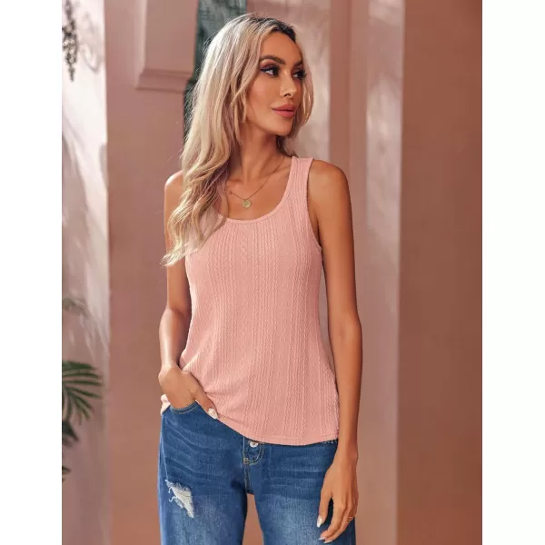 Ekouaer 2 PCS Women Rib Knit Tank Top Scoop Neck Ribbed Basic Sleeveless Pajama TopPink amp Black