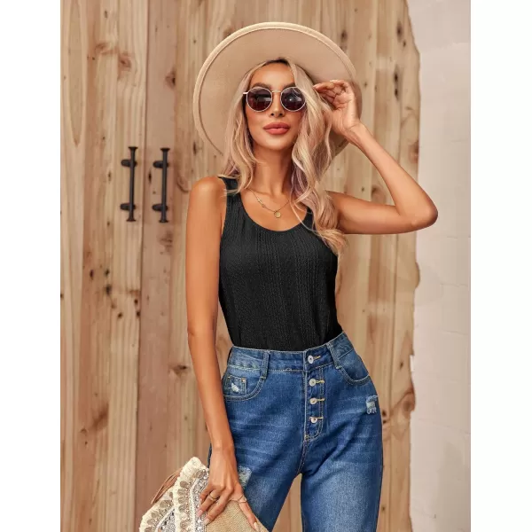 Ekouaer 2 PCS Women Rib Knit Tank Top Scoop Neck Ribbed Basic Sleeveless Pajama TopPink amp Black