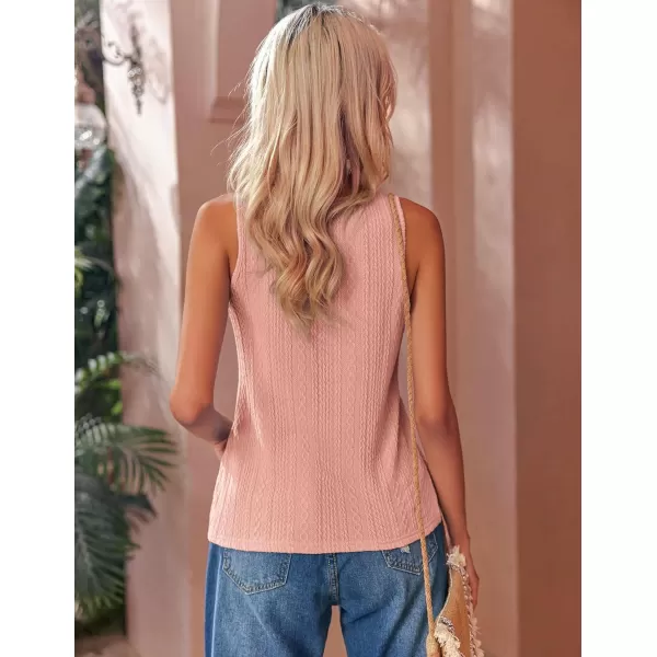 Ekouaer 2 PCS Women Rib Knit Tank Top Scoop Neck Ribbed Basic Sleeveless Pajama TopPink amp Black