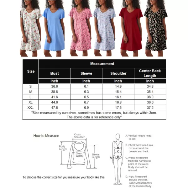 Ekouaer 2 Pack Nightgowns for Women Flare Short Sleeve Sleepshirt V Neck Sleepwear PlainFloral Print Pajama Dress2packblack and Leopard