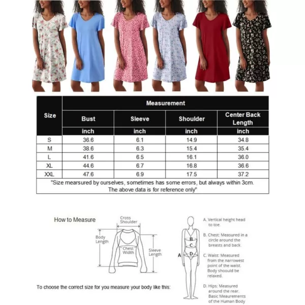 Ekouaer 2 Pack Nightgowns for Women Flare Short Sleeve Sleepshirt V Neck Sleepwear PlainFloral Print Pajama Dress2packcat Print  Wine Red