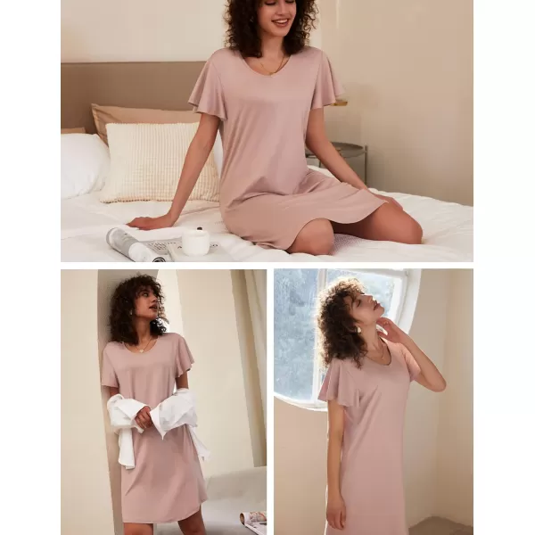 Ekouaer 2 Pack Nightgowns for Women Flare Short Sleeve Sleepshirt V Neck Sleepwear PlainFloral Print Pajama Dress2packpinkstar Print