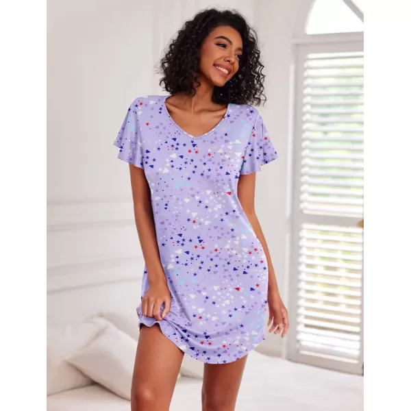 Ekouaer 2 Pack Nightgowns for Women Flare Short Sleeve Sleepshirt V Neck Sleepwear PlainFloral Print Pajama Dress2packstar  Sheep Print