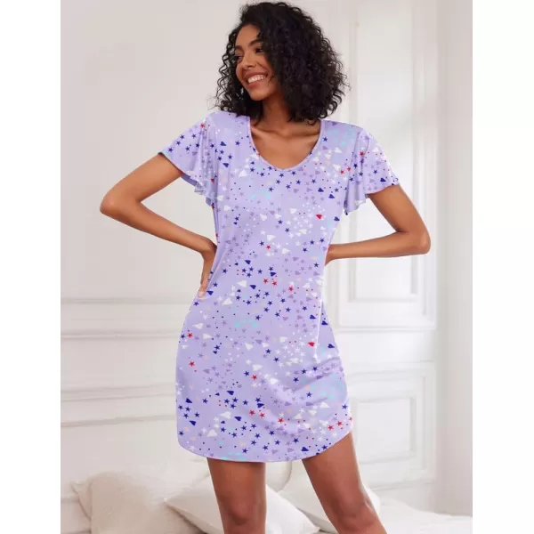 Ekouaer 2 Pack Nightgowns for Women Flare Short Sleeve Sleepshirt V Neck Sleepwear PlainFloral Print Pajama Dress2packstar  Sheep Print