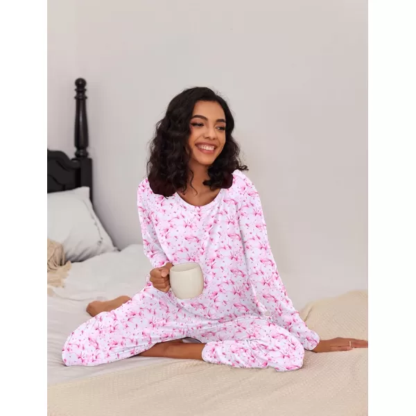 Ekouaer 2 Pack Womens Pajama Set Soft Long Sleeve Sleepwear Loungewear Pjs Sets with Pockets SXXLButterfly BlueButterfly Pink