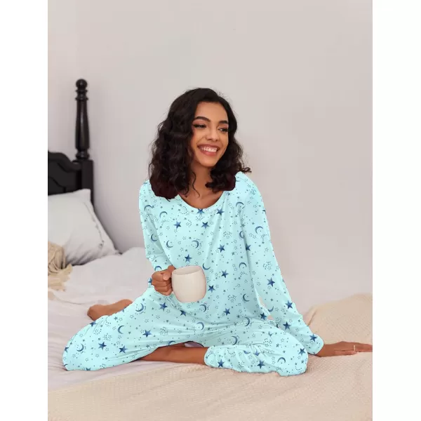 Ekouaer 2 Pack Womens Pajama Set Soft Long Sleeve Sleepwear Loungewear Pjs Sets with Pockets SXXLCoffee  Star Print