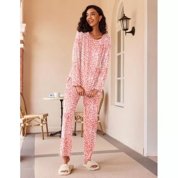 Ekouaer 2 Pack Womens Pajama Set Soft Long Sleeve Sleepwear Loungewear Pjs Sets with Pockets SXXLGp10leoparddaisies