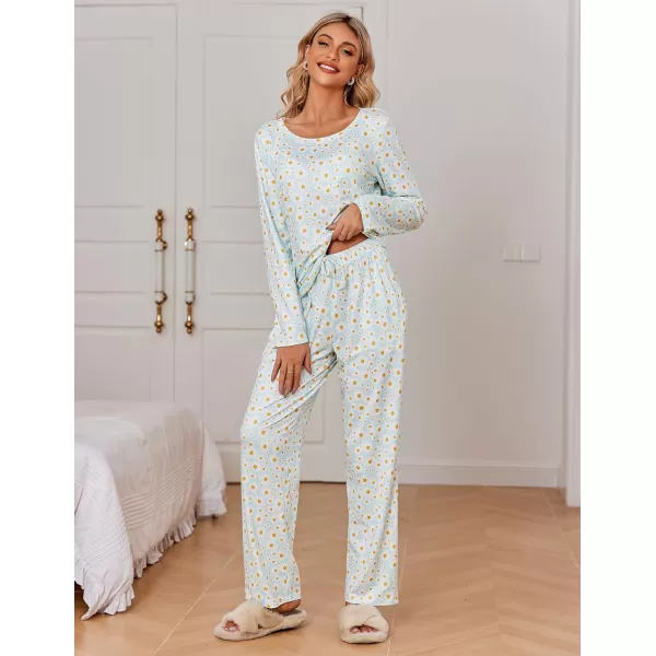 Ekouaer 2 Pack Womens Pajama Set Soft Long Sleeve Sleepwear Loungewear Pjs Sets with Pockets SXXLGp10leoparddaisies