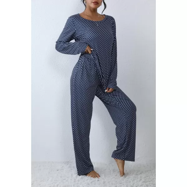 Ekouaer 2 Pack Womens Pajama Set Soft Long Sleeve Sleepwear Loungewear Pjs Sets with Pockets SXXLGp15blue Stripenavy Dots