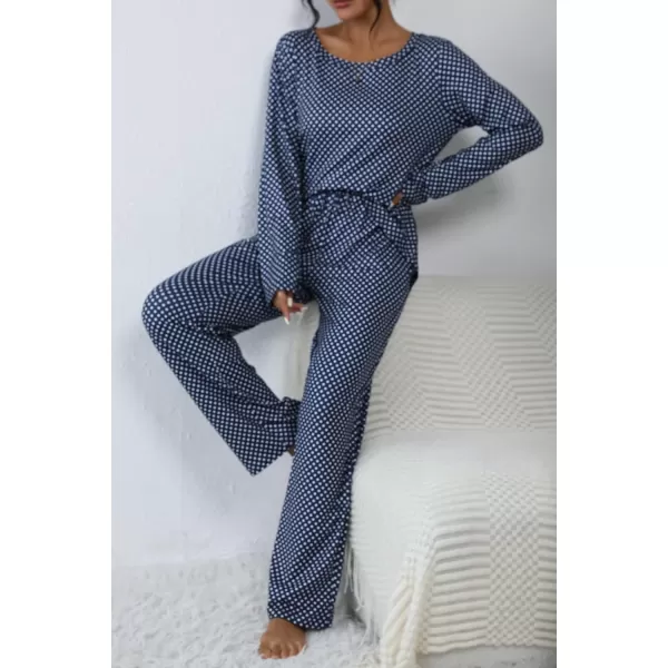 Ekouaer 2 Pack Womens Pajama Set Soft Long Sleeve Sleepwear Loungewear Pjs Sets with Pockets SXXLGp18leopardnavy Dots