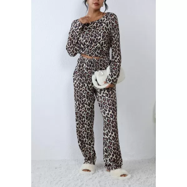 Ekouaer 2 Pack Womens Pajama Set Soft Long Sleeve Sleepwear Loungewear Pjs Sets with Pockets SXXLGp18leopardnavy Dots