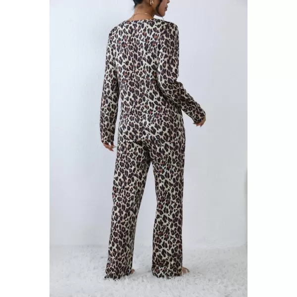 Ekouaer 2 Pack Womens Pajama Set Soft Long Sleeve Sleepwear Loungewear Pjs Sets with Pockets SXXLGp18leopardnavy Dots