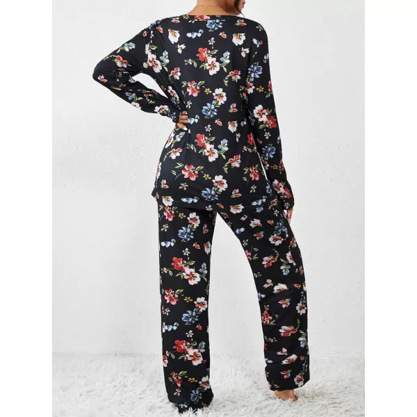 Ekouaer 2 Pack Womens Pajama Set Soft Long Sleeve Sleepwear Loungewear Pjs Sets with Pockets SXXLGp1wine Redblack Flower