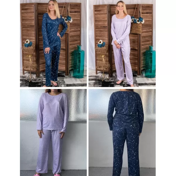 Ekouaer 2 Pack Womens Pajama Set Soft Long Sleeve Sleepwear Loungewear Pjs Sets with Pockets SXXLGp8lilac Dotsnavy Star