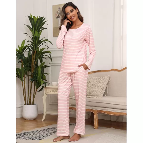 Ekouaer 2 Pack Womens Pajama Set Soft Long Sleeve Sleepwear Loungewear Pjs Sets with Pockets SXXLGp9pink Stripenavy Dots