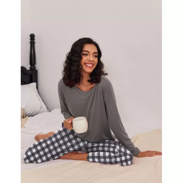 Ekouaer 2 Pack Womens Pajama Set Soft Long Sleeve Sleepwear Loungewear Pjs Sets with Pockets SXXLGrayGray Plaid