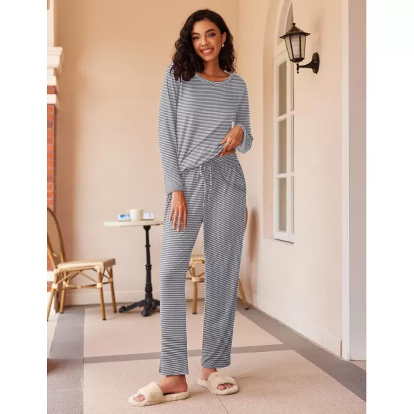 Ekouaer 2 Pack Womens Pajama Set Soft Long Sleeve Sleepwear Loungewear Pjs Sets with Pockets SXXLGrayGray Stripe