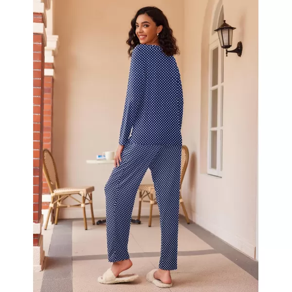 Ekouaer 2 Pack Womens Pajama Set Soft Long Sleeve Sleepwear Loungewear Pjs Sets with Pockets SXXLLeopardNavy Dots