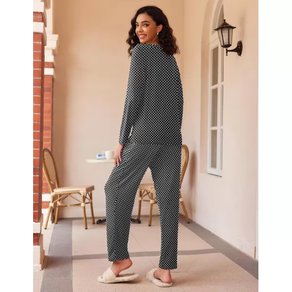 Ekouaer 2 Pack Womens Pajama Set Soft Long Sleeve Sleepwear Loungewear Pjs Sets with Pockets SXXLRed StripeBlack Dots