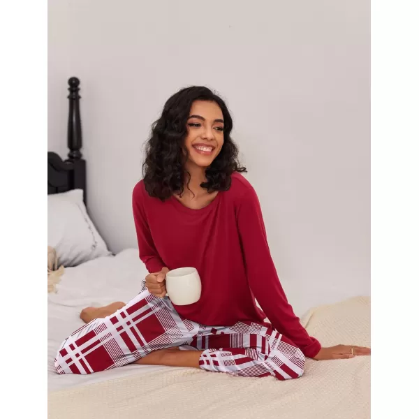 Ekouaer 2 Pack Womens Pajama Set Soft Long Sleeve Sleepwear Loungewear Pjs Sets with Pockets SXXLWine Red PlaidBlack Red Plaid