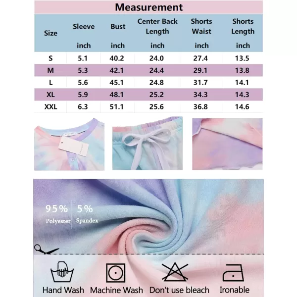 Ekouaer 2 Pack Womens Pajama Sets Short Sleeve Top with Shorts Soft Comfy Loungewear Sleepwear SXXLGp1tie Dye Pink Bluetie Dye Blue