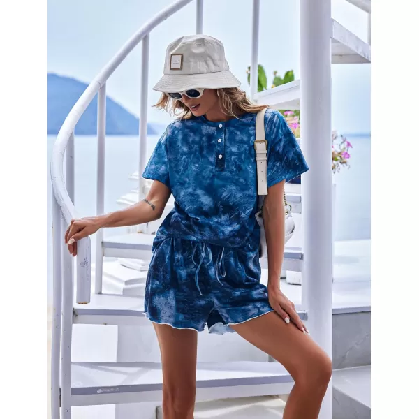 Ekouaer 2 Pack Womens Pajama Sets Short Sleeve Top with Shorts Soft Comfy Loungewear Sleepwear SXXLGp1tie Dye Pink Bluetie Dye Blue