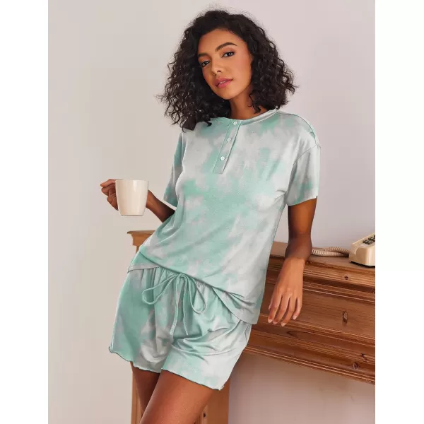 Ekouaer 2 Pack Womens Pajama Sets Short Sleeve Top with Shorts Soft Comfy Loungewear Sleepwear SXXLGp7tie Dye Light Greengreen