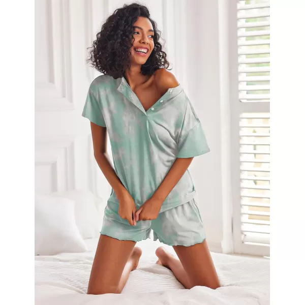 Ekouaer 2 Pack Womens Pajama Sets Short Sleeve Top with Shorts Soft Comfy Loungewear Sleepwear SXXLGp7tie Dye Light Greengreen