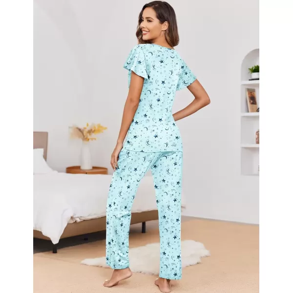 Ekouaer 2 Pack Womens Pajama Sets Short Sleeve with Long Pajama Pant Set Soft Sleepwear Printed Pj Lounge Set with PocketsStarcup