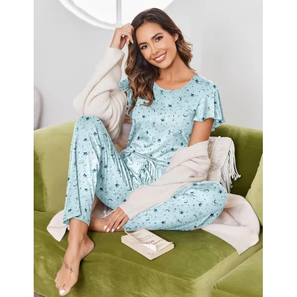 Ekouaer 2 Pack Womens Pajama Sets Short Sleeve with Long Pajama Pant Set Soft Sleepwear Printed Pj Lounge Set with PocketsStarcup