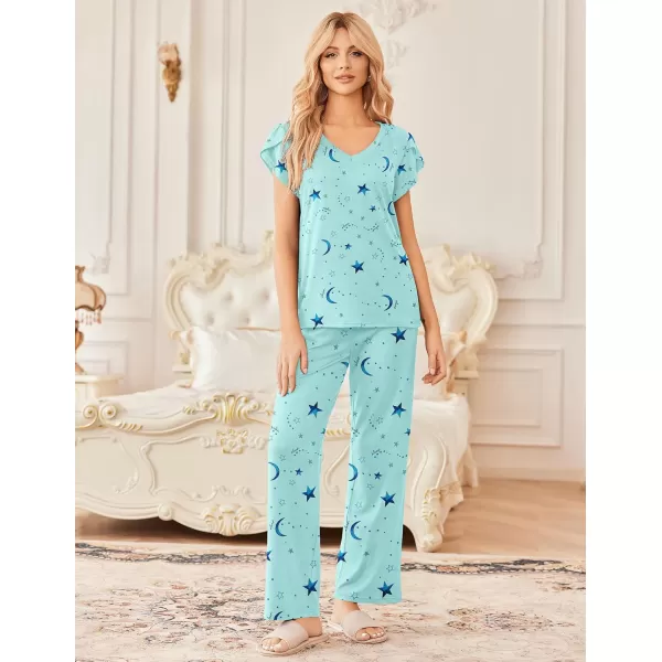 Ekouaer 2 Pack Womens Pajamas Short Sleeve Sleepwear Top with Pants SuperSoft Printed Lounge Sets SXXLCoffee GrayStar Blue