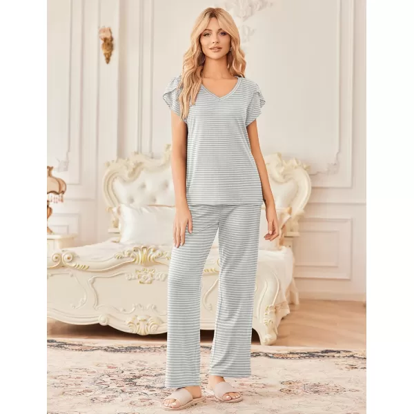 Ekouaer 2 Pack Womens Pajamas Short Sleeve Sleepwear Top with Pants SuperSoft Printed Lounge Sets SXXLGray Gray Stripe