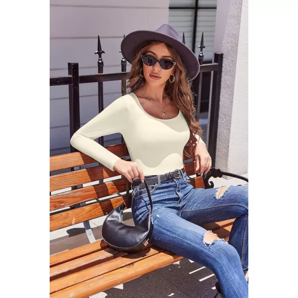 Ekouaer 2 Pack Womens Scoop Neck Tops Long Sleeve Slim Fit T Shirt Thermal Shirts Basic Tight Tee XSXXL2pcsbeigecoffee