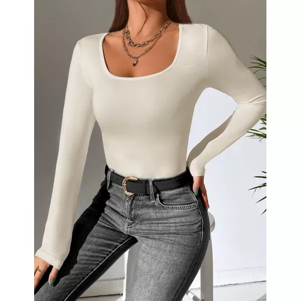 Ekouaer 2 Pack Womens Scoop Neck Tops Long Sleeve Slim Fit T Shirt Thermal Shirts Basic Tight Tee XSXXL2pcsblackbeige