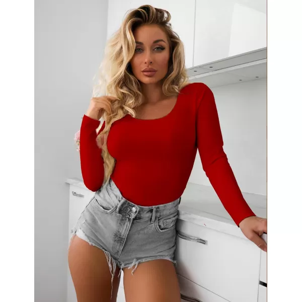 Ekouaer 2 Pack Womens Scoop Neck Tops Long Sleeve Slim Fit T Shirt Thermal Shirts Basic Tight Tee XSXXL2pcsblackred