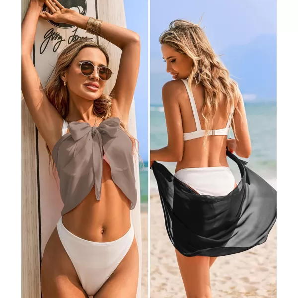 Ekouaer 2 Pcs Sarong Coverups for Women Beach Wrap Skirt Chiffon Swimsuit Coverup for Swimwear SXXLBlackkhaki