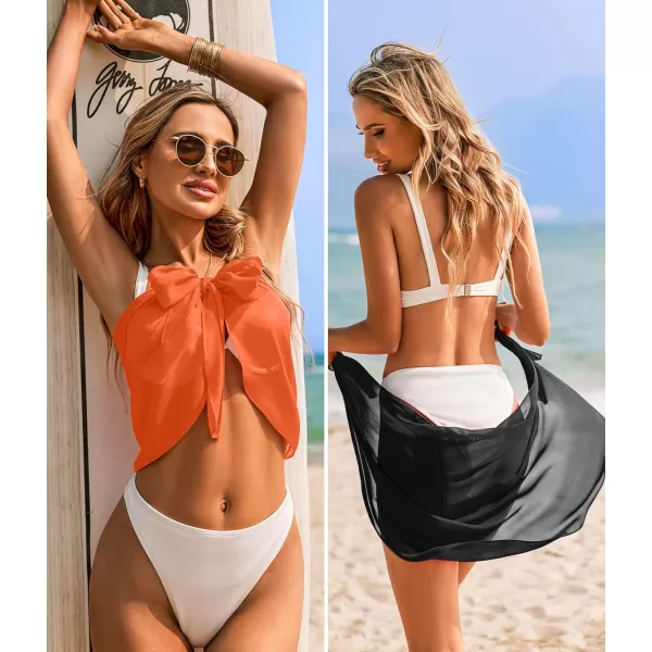 Ekouaer 2 Pcs Sarong Coverups for Women Beach Wrap Skirt Chiffon Swimsuit Coverup for Swimwear SXXLBlackorange