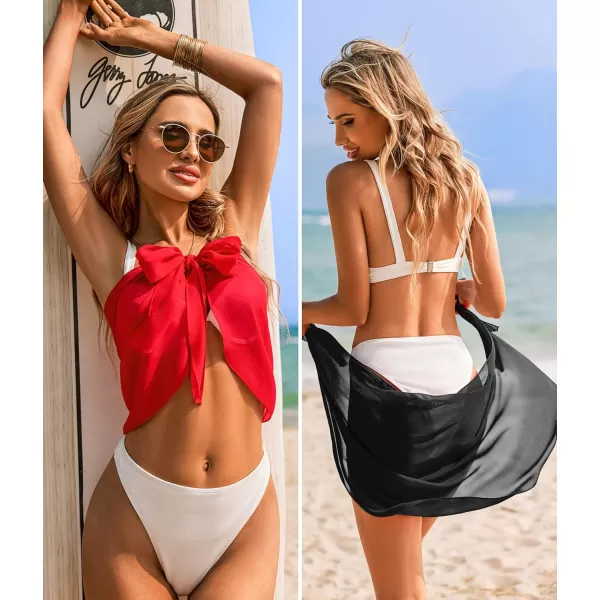 Ekouaer 2 Pcs Sarong Coverups for Women Beach Wrap Skirt Chiffon Swimsuit Coverup for Swimwear SXXLBlackred