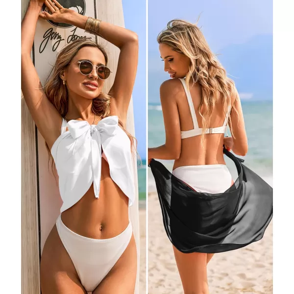 Ekouaer 2 Pcs Sarong Coverups for Women Beach Wrap Skirt Chiffon Swimsuit Coverup for Swimwear SXXLBlackwhite