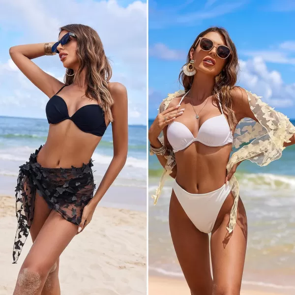 Ekouaer 2 Pcs Sarong Coverups for Women Beach Wrap Skirt Chiffon Swimsuit Coverup for Swimwear SXXLButterflyblackampapricot