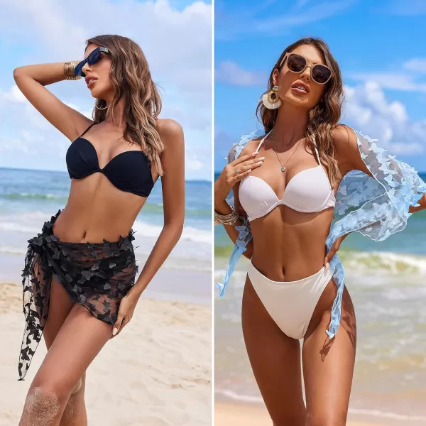 Ekouaer 2 Pcs Sarong Coverups for Women Beach Wrap Skirt Chiffon Swimsuit Coverup for Swimwear SXXLButterflyblackampblue
