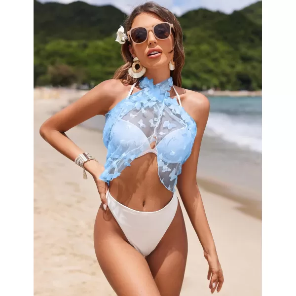 Ekouaer 2 Pcs Sarong Coverups for Women Beach Wrap Skirt Chiffon Swimsuit Coverup for Swimwear SXXLButterflyblackampblue