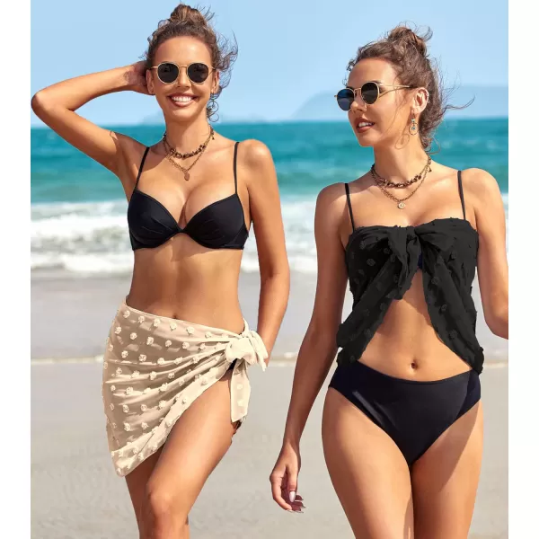 Ekouaer 2 Pcs Sarong Coverups for Women Beach Wrap Skirt Chiffon Swimsuit Coverup for Swimwear SXXLSblackapricot