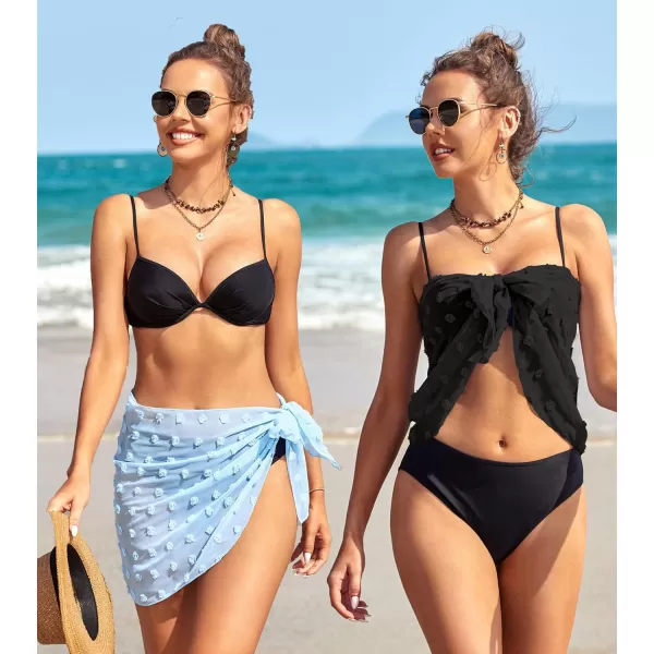 Ekouaer 2 Pcs Sarong Coverups for Women Beach Wrap Skirt Chiffon Swimsuit Coverup for Swimwear SXXLSblackblue