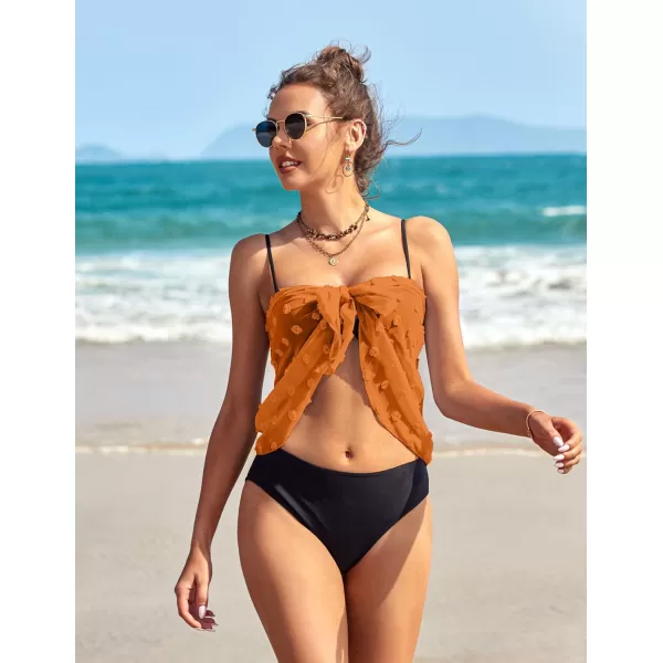Ekouaer 2 Pcs Sarong Coverups for Women Beach Wrap Skirt Chiffon Swimsuit Coverup for Swimwear SXXLSblackorange