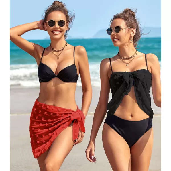 Ekouaer 2 Pcs Sarong Coverups for Women Beach Wrap Skirt Chiffon Swimsuit Coverup for Swimwear SXXLSblackred