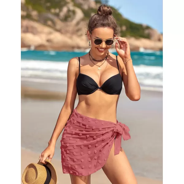 Ekouaer 2 Pcs Sarong Coverups for Women Beach Wrap Skirt Chiffon Swimsuit Coverup for Swimwear SXXLSblackrose Red