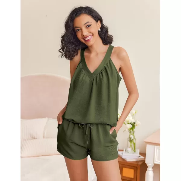 Ekouaer 2 Piece Lounge Sets for Women Soft Pajama V Neck Cami Pj Shorts Set with Pockets Cute Sleepwear Summer OutfitsArmy Green