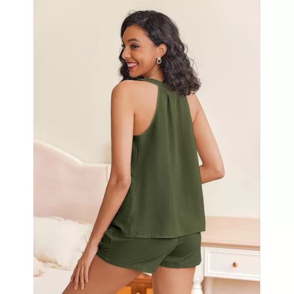 Ekouaer 2 Piece Lounge Sets for Women Soft Pajama V Neck Cami Pj Shorts Set with Pockets Cute Sleepwear Summer OutfitsArmy Green